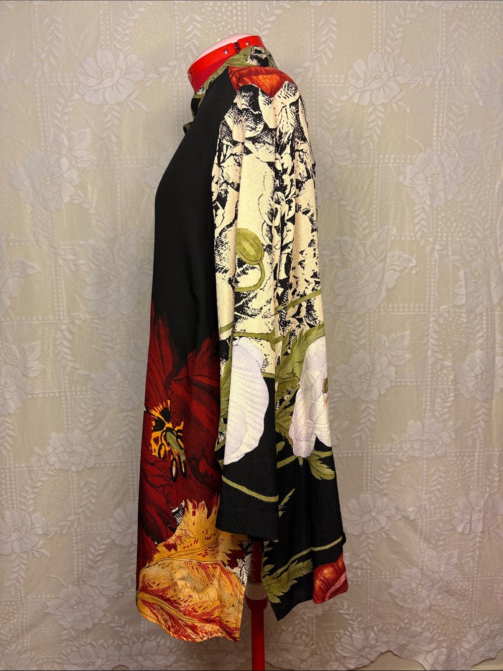 *New* Citron 100% Silk Vintage Black Button-Front Poppy Floral Shirt Tunic - Picture 10 of 16